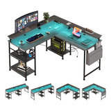 L Shaped Desk, Reversible Corner Computer Desk With Power Ou