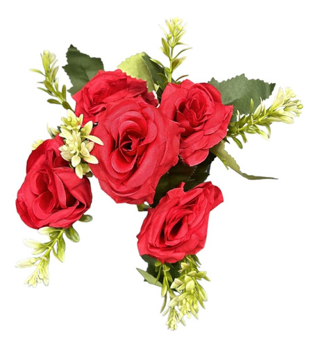 Flores Ramos X2 Artificiales 5 Rosas Seda Decoración Regalos