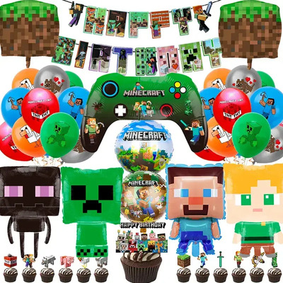 Kit Decoración Globos Cumpleaños Minecraft 43 Unidades