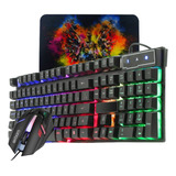 Kit Teclado E Mouse Gamer Rgb Semi Mecanico Led Multimidia