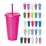 200 Vasos Reusables Con Tapa Y  Popote 24oz