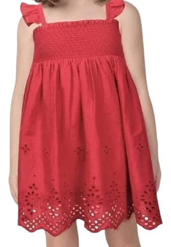 Vestido Infantil Vermelho Com Tecido Laise Hering.