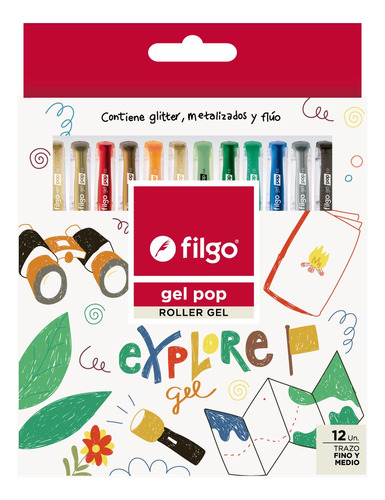 Lapicera Roller Filgo  Tinta Gel Pop Explore X12 Colores