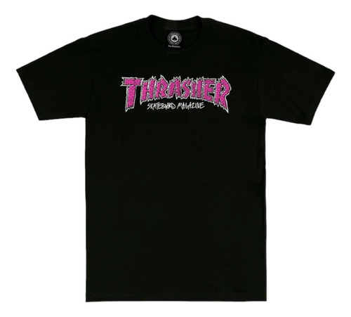 Remera Thrasher Modelo Brick Color Negro Rosa Exclusiva