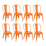 8 Cadeiras Iron Tolix Aço Metal  Industrial Vintage Cores Av Cor Da Estrutura Da Cadeira Laranja