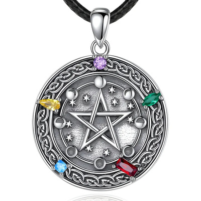 Dije Fino Pentagrama Tetragramaton Fases Lunares Plata 925 Color Plateado | Meses sin interés
