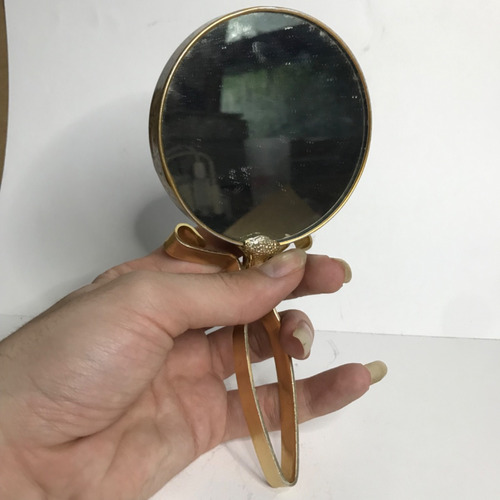 Espelho De Maquiagem Dourado Antigo Usado
