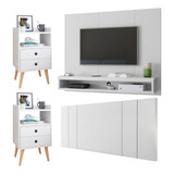 Painel Tv 50 Pol Cabeceira Cama Casal 1,40 Kit 2 Mesinhas