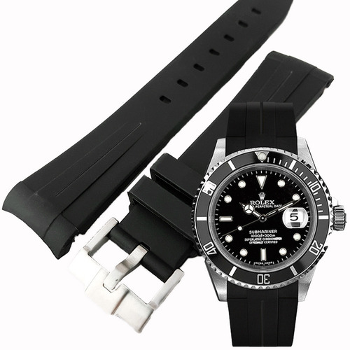 Correa Caucho Negro 20mm Con Hebilla Compatible Rolex