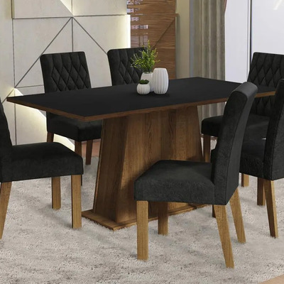 Juego De Comedor Con Mesa Y 6 Sillas Madesa Oxford Mn 04 Color Marron\u002FNegro\u002FOxford Diseño de la tela de las sillas Liso | Meses sin interés