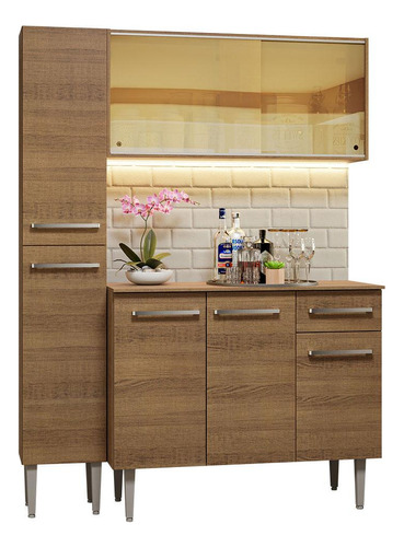 Mueble De Cocina Compacto 137 Cm Emilly Madesa R 06 Color Rustic