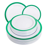 120 Platos De Plástico Color Verde Blanco Con Diseño Navideñ