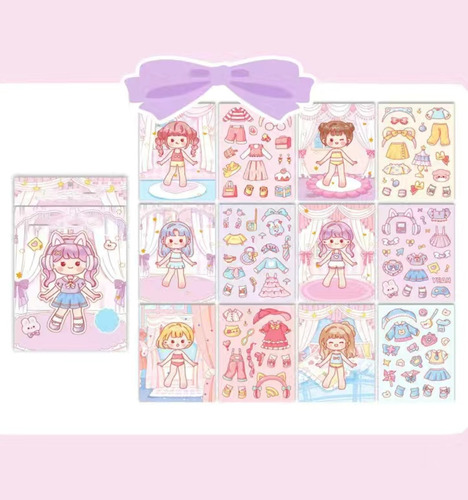 Libro Bloc De Stickers Kawaii Varios Personajes Para Vestir