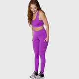 Calça Legging Montaria Com Bolso Roxo