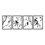 Quadros Decorativos Vazados Árvore Pássaros Madeira Preta