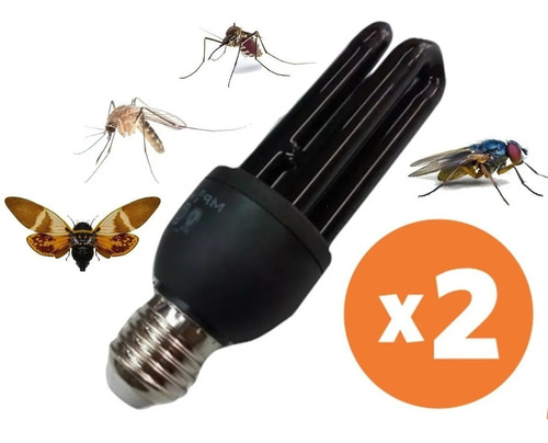 Kit 2 Lampara Atrae Insecto Mosca Mosquito Luz Negra Violeta