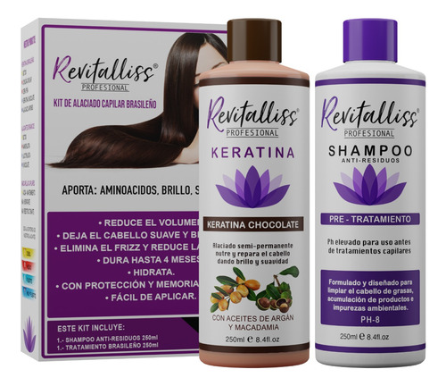  Keratina Brasileña Chocolate Alasiante + Shampoo  250ml Kit