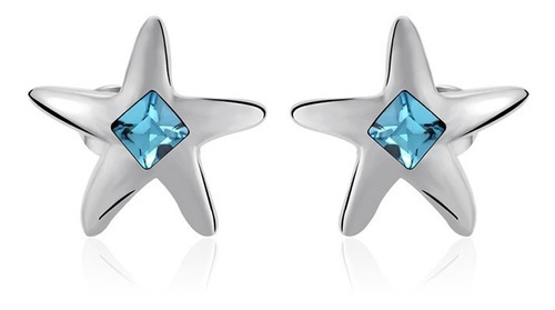 Aretes De Cristal Swarovski Color Azul En Forma De Estrella