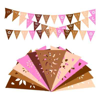 Banderín Floral Fiesta Colores Vaqueros Plástico 10 Tiras Cafes Y Rosa Banderin Froral Cafés Niña