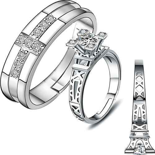 2 Anillos De Plata 925 Promesa Ajustable Compromiso Parejas