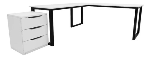 Conjunto Mesa De Canto Home Office C/ Gaveteiro Industrial