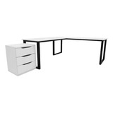 Conjunto Mesa De Canto Home Office C/ Gaveteiro Industrial