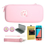 Kit Bolso Nintendo Switch Rosa Pack Proteccion Vidrio Pink