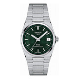 Reloj Tissot Prx Powermatic 80 Lady 35mm T1372071109100 Color De La Malla Plateado Color Del Bisel Plateado Color Del Fondo Verde