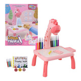 Mesa Lousa Mágica Projetora Infantil Girafinha Rosa Desenhos