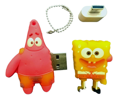 Memoria Usb 1tb (un Terabyte) Bob Esponja Y Patricio + Otg Color Amarillo Bobypatricio