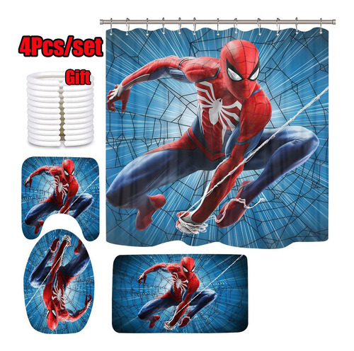 Juego De 4 Cortinas De Ducha Spiderman, Tapetes, Funda De In