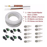 Cabo Cftv 4mm 2 Vias 100m 65% +10 Conector Bnc + 5 Par De P4