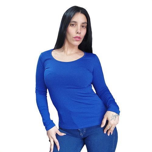 Remera Camiseta Basica Manga Larga Mujer Modal C Lycra Full