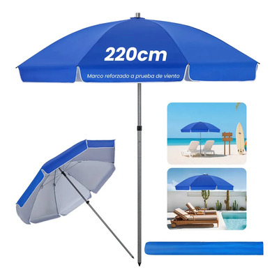 Ywctty Sombrillas Para Jardin Y Playa 2.2mx1.9m Diámetro Exterior Plegable Inclinación,8 Varillas De Hierro,protección... Azul Lisa