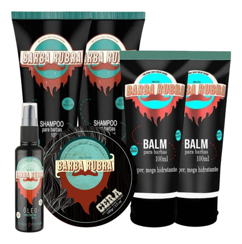 Kit De Barba Rubra 1 Óleo + 2 Shampoo + 2 Balm + 1 Cera