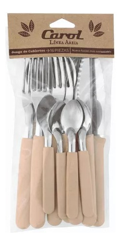 Set X16 Cubiertos Carol Soft Cuchillo Tenedor Mango Plastico