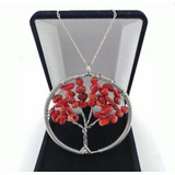 Colgante Árbol De La Vida Coral Rojo Natural Cadena De Plata