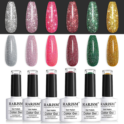 Glitter Gel Nail Polish Set, Reflective Shinny Gel Poli...