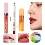 Kit Lip Gloss Labial Liquido Delinedor De Labios Maquillaje 