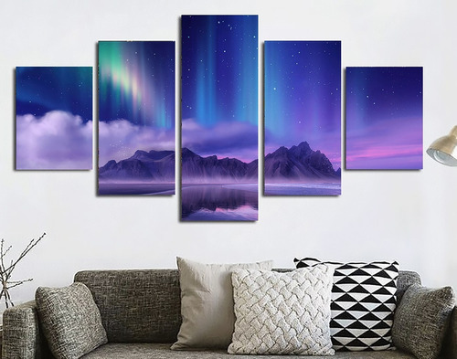5 Cuadros Canvas Aurora Boreal Hermoso Paisaje 100x56cm