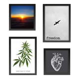 4 Quadros Decorativo Cannabis Maconha Quarto Masculino Homem