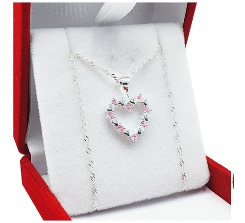 Conjunto Cadena Y Dije Corazón Con Piedras Cubic Rosas