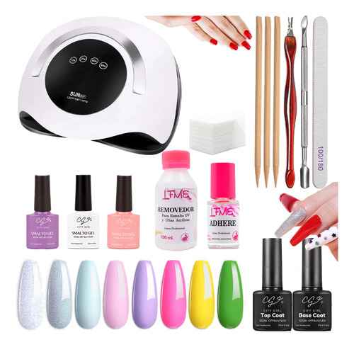 Kit Uñas Manicura Semipermanente Cabina Uv Led 120w Gel