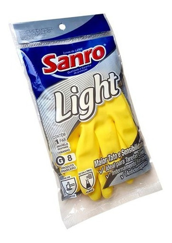 Luva Latex Amarela Multiuso Lava Louça Limpeza Sanro Light Tamanho P - Pequeno