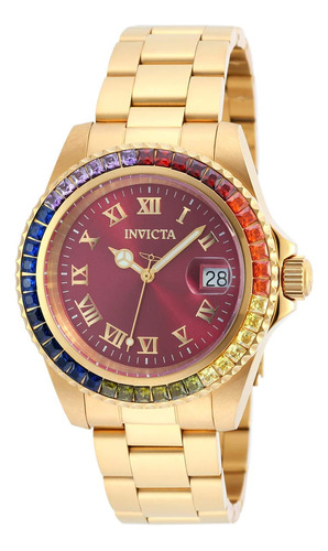 Reloj  Para Mujer 20023 En Acero Dorado Con Bisel De