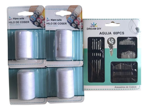 Hilos Para Coser De 500 Metros 4 Unidades + Kit De Agujas