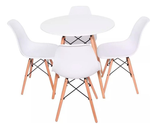 Conjunto Mesa Eames Redonda + Cadeiras Para Reunião Wood Mad