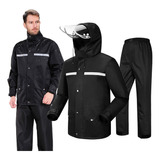 Impermeable Para Motociclista Reflejante Con Capucha Negro