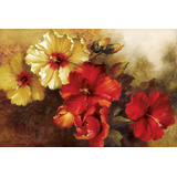 Tela Para Quadro 90x60 Cm - Floral Hibisco Vermelho