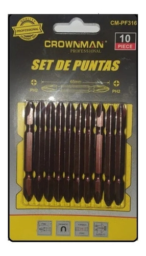 Juego Set Puntas Phillips Sl-ph2 65mm Con Iman 10pcs